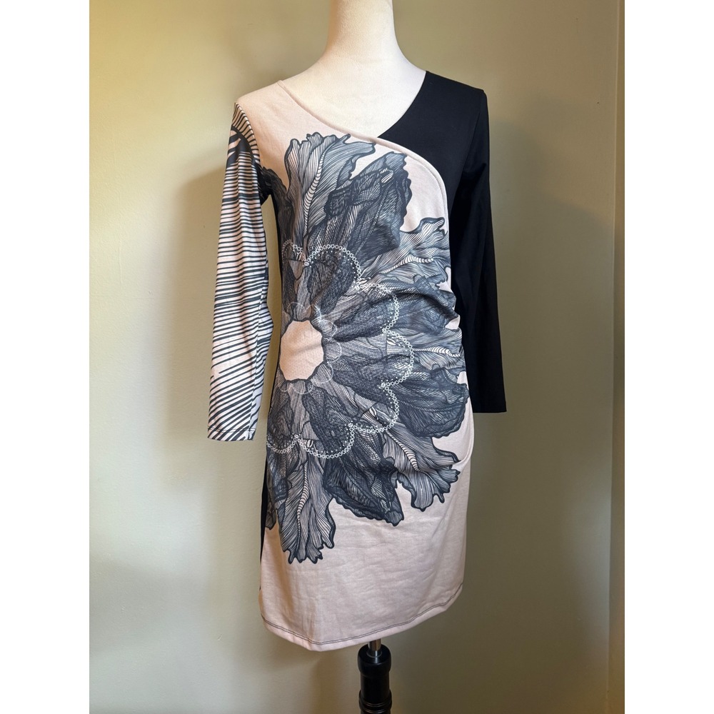 Y2k long Sleeve Floral Dress Black tan Small whimsi goth fairy boho dainty mini